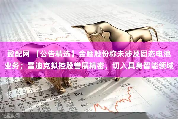 盈配网 【公告精选】金鹰股份称未涉及固态电池业务；雷迪克拟控股誊展精密，切入具身智能领域